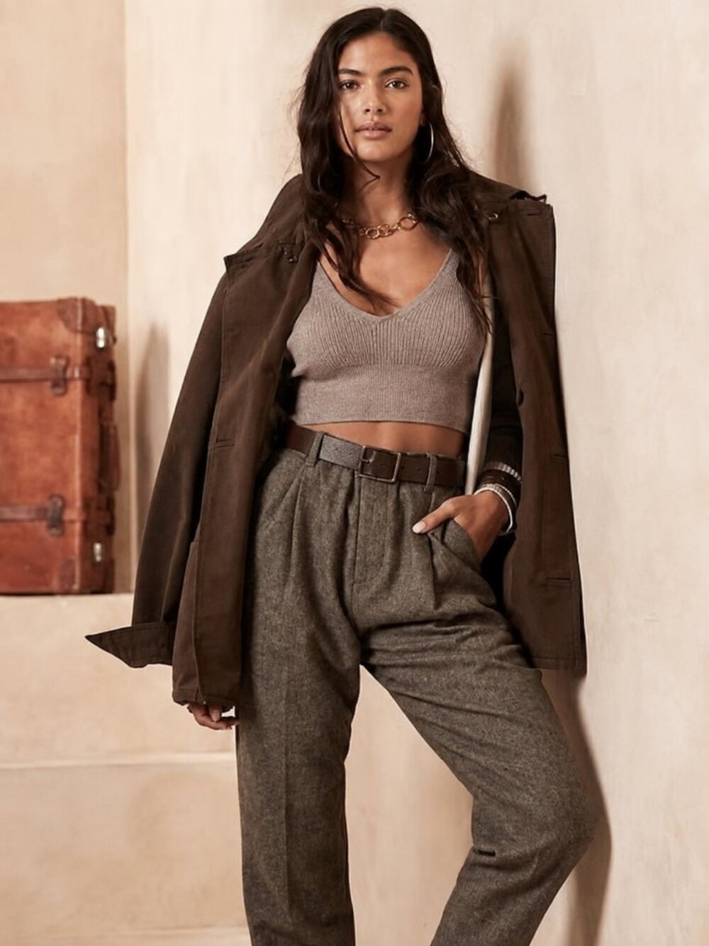 NWT Banana Republic Ribbed Sweater Bralette M Tan Cropped Knit Tank Super Soft